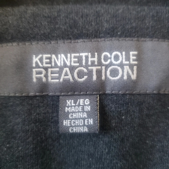 Kenneth Cole Reaction Black Pea Coat with Notched Lapel and Belted Waist - Picture 3 of 6